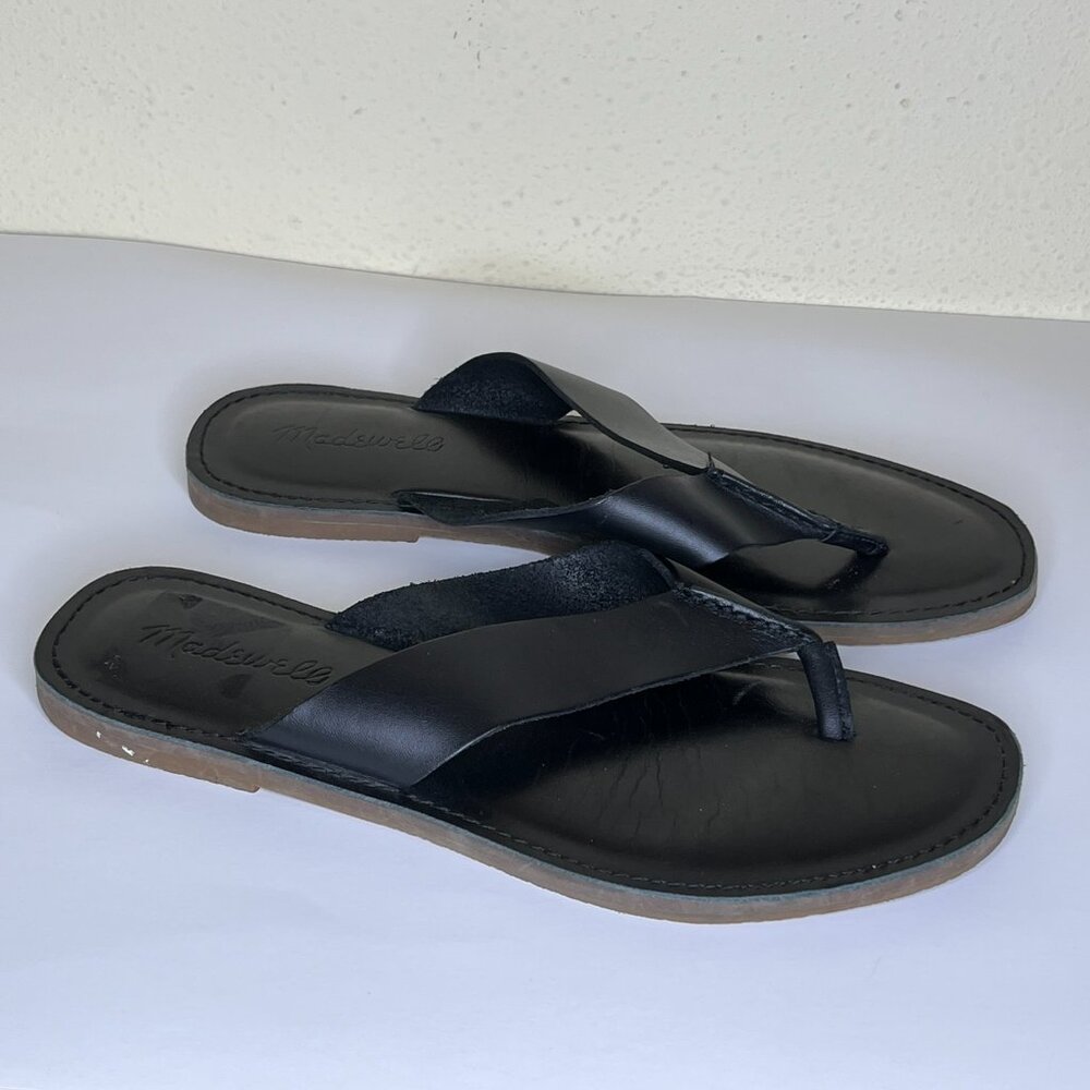 Madewell The Boardwalk Chunky Thong Sandal • Black Size 7.5 leather flats
